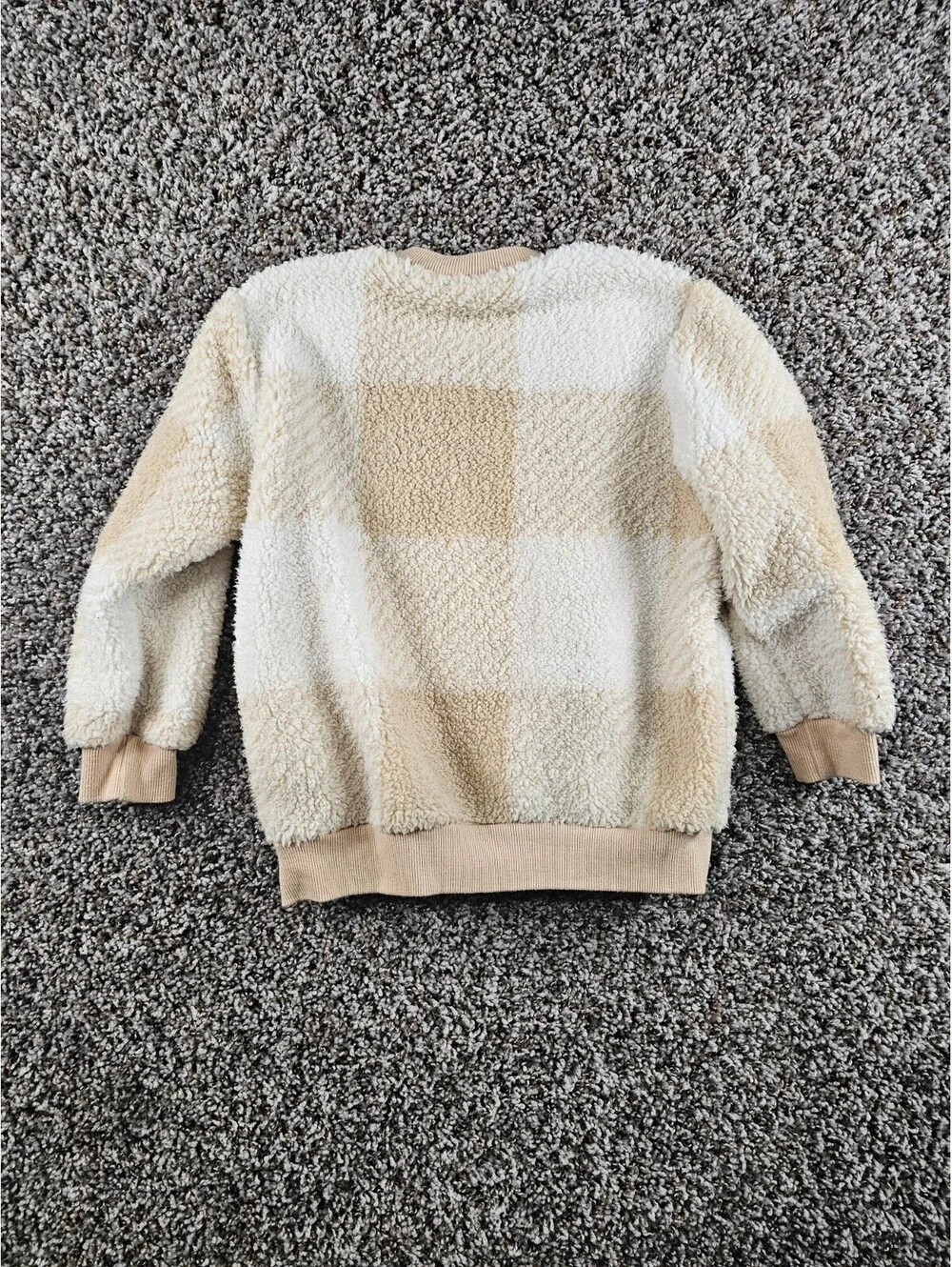 Disney Mickey Mouse checkered textured fleece jacket Toddler 4T Neutral Tan